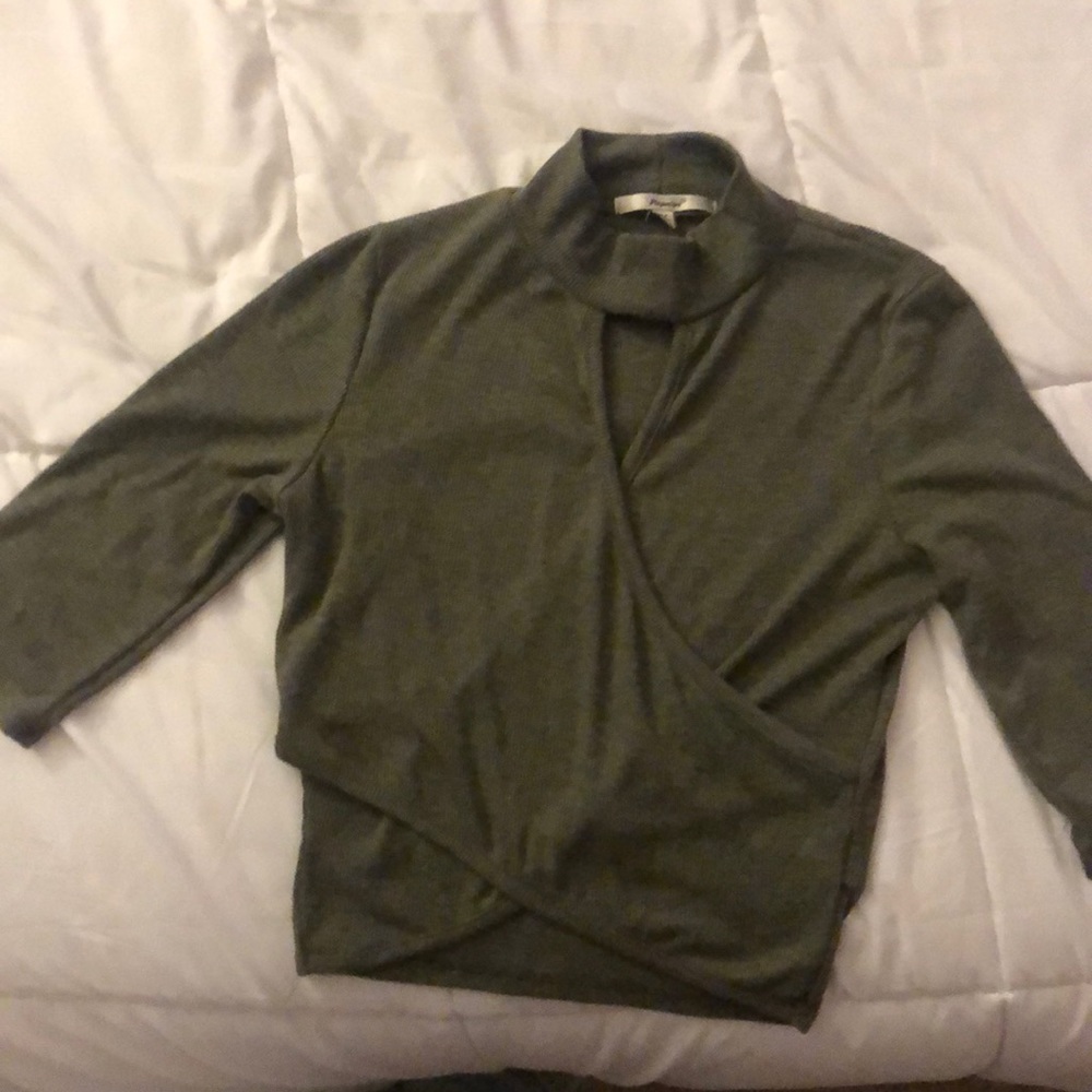 Green crisscross turtle neck crop top